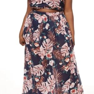 Floral Maxi Skirt - Navy and Pink